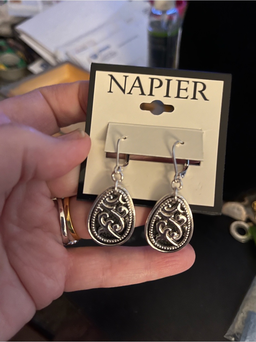 Napier Silver-Tone Filigree Teardrop Earrings